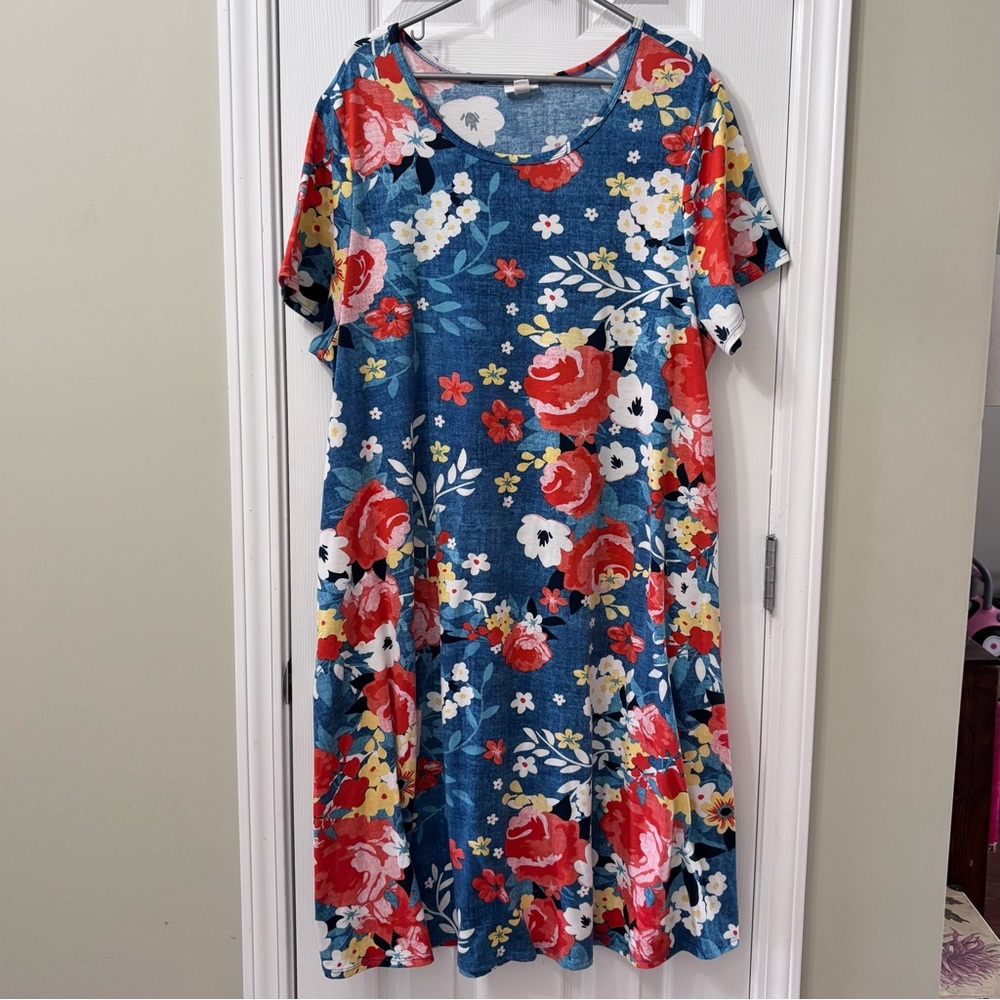 LuLaRoe Jessie Floral Print Dress Womens Plus Size 3X - Picture 2 of 8